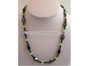 Green Cat's Eye Opal Twist Hematite Beads Stone Necklace 18inch